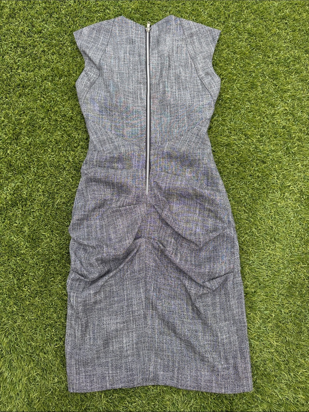Nicole Miller Grey Tweed Midi Dress with Black Bodice - Picture 5 of 8